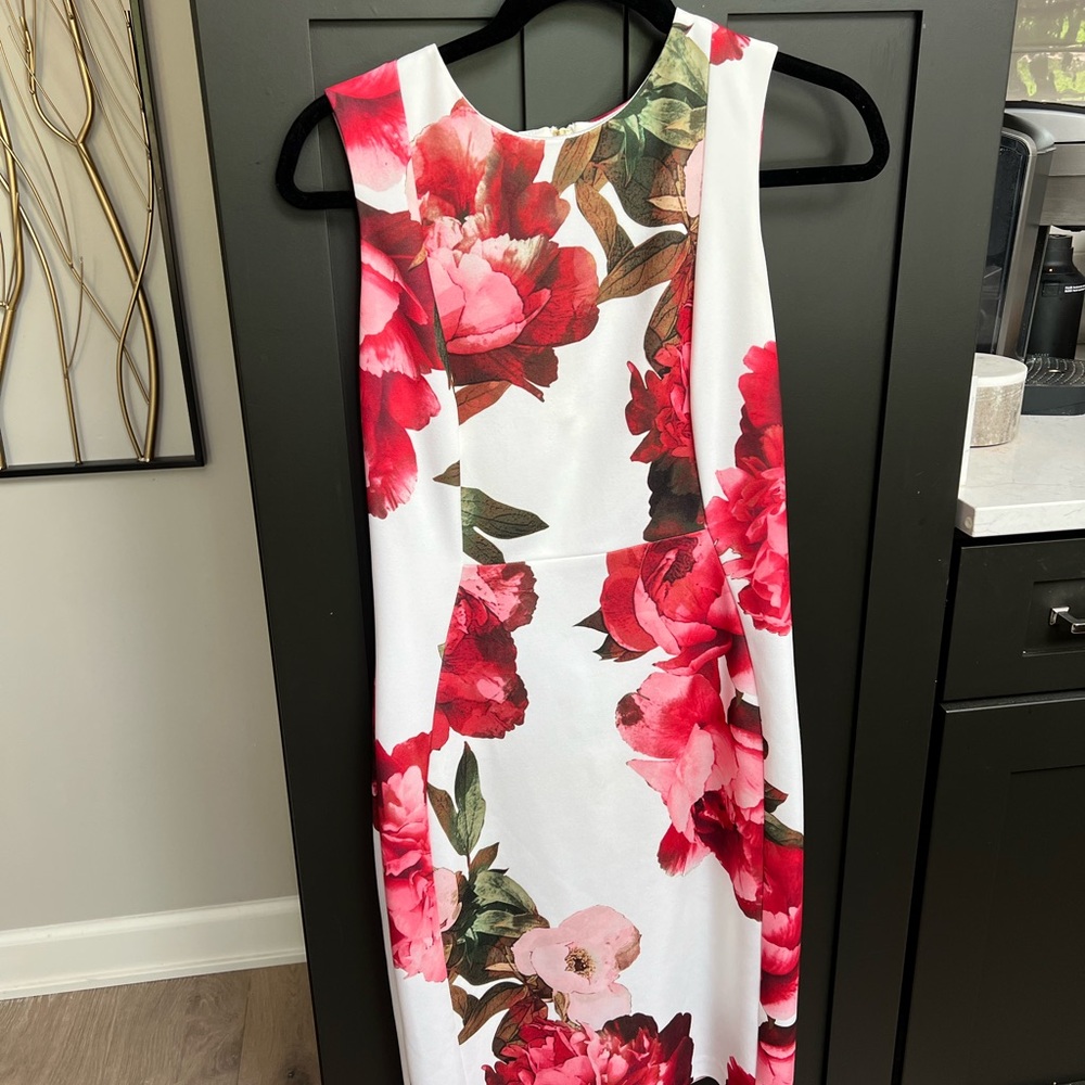 Calvin Klein Multicolored Sheath Midi Dress Crew Neck Sleeveless